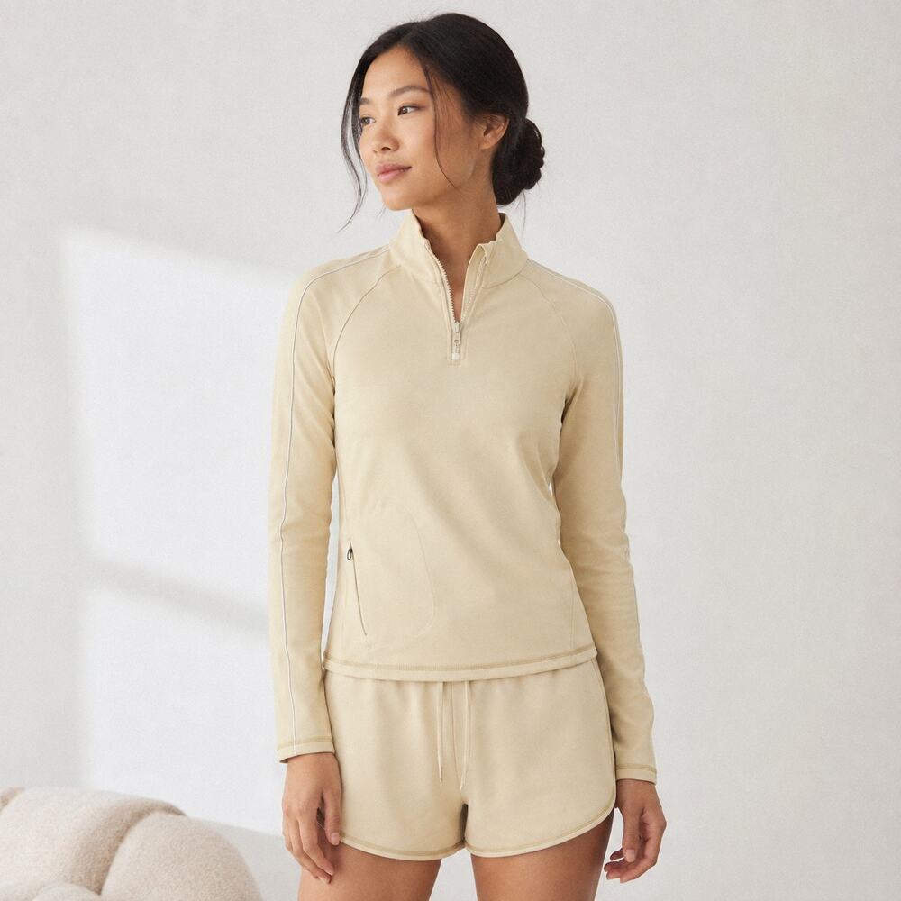 Outdoor Voices Frostknit 1/4 Zip Pullover Jacket Women M Mojave Tan Long Sleeve